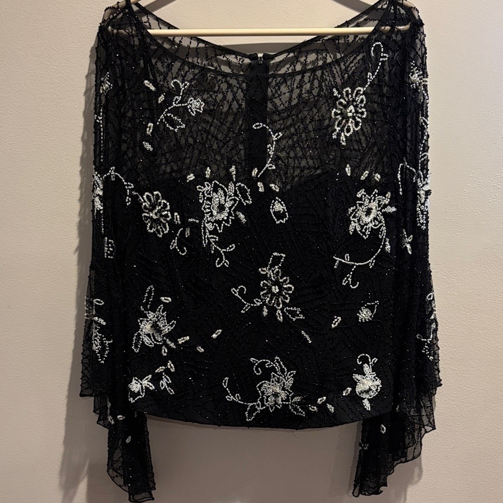 Terani Couture Black and White Embellished Top size 16